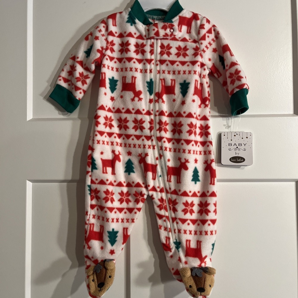 Bon Bebe Baby Christmas Pajama One Piece Reindeer Fleece Sleeper 0-3M BHR137811